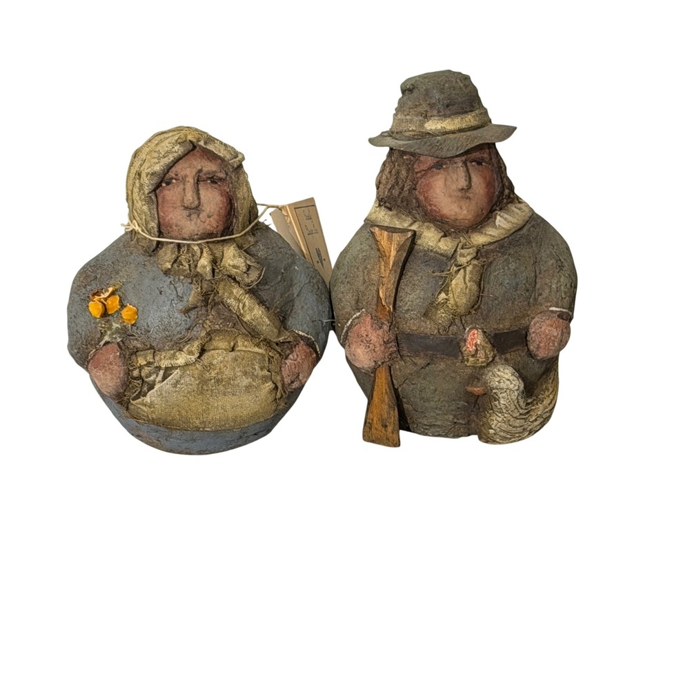 Family Design Inc A. Wobler Folk Art Figurines Artisan  Earthy Primitive Set